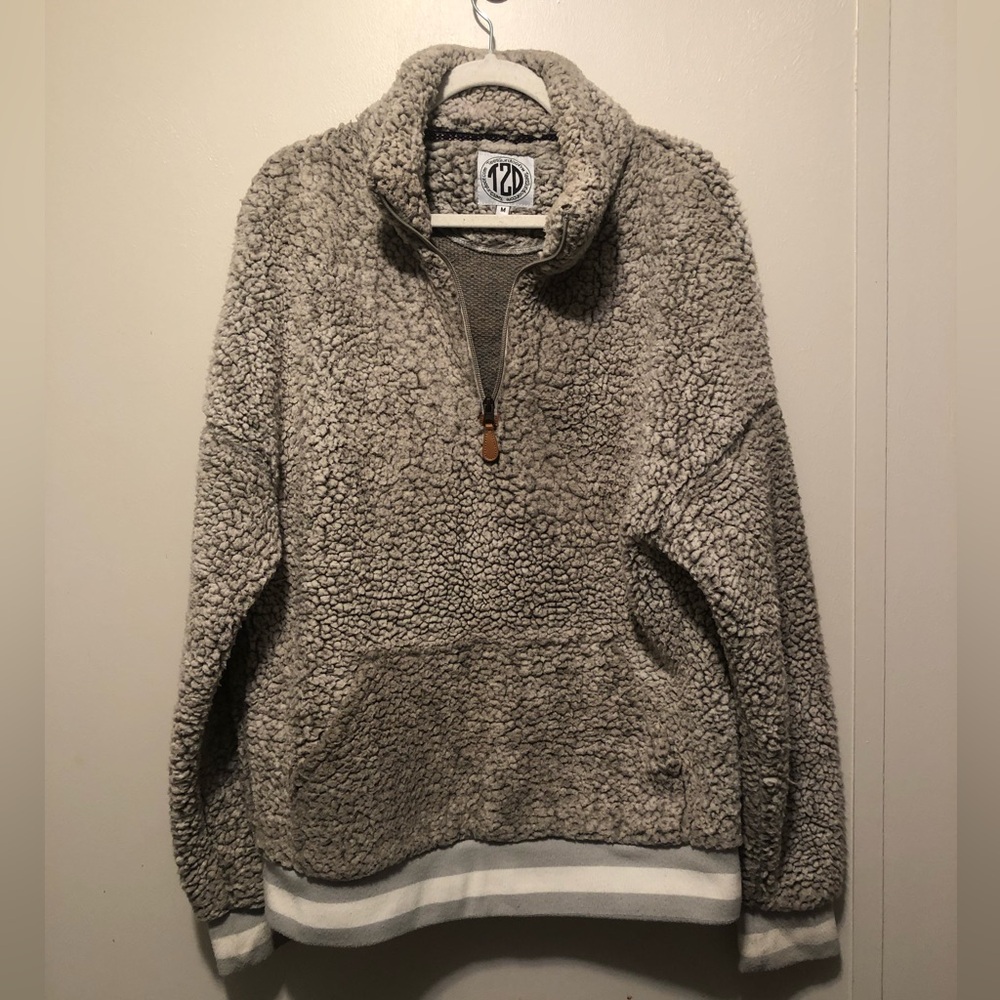 Tees2urdoor Sherpa Pullover Gray Med Thick Warm Jacket Sweater outdoor